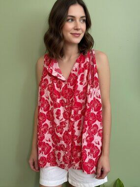 Susina Pink and Red Floral Sleeveless blouse